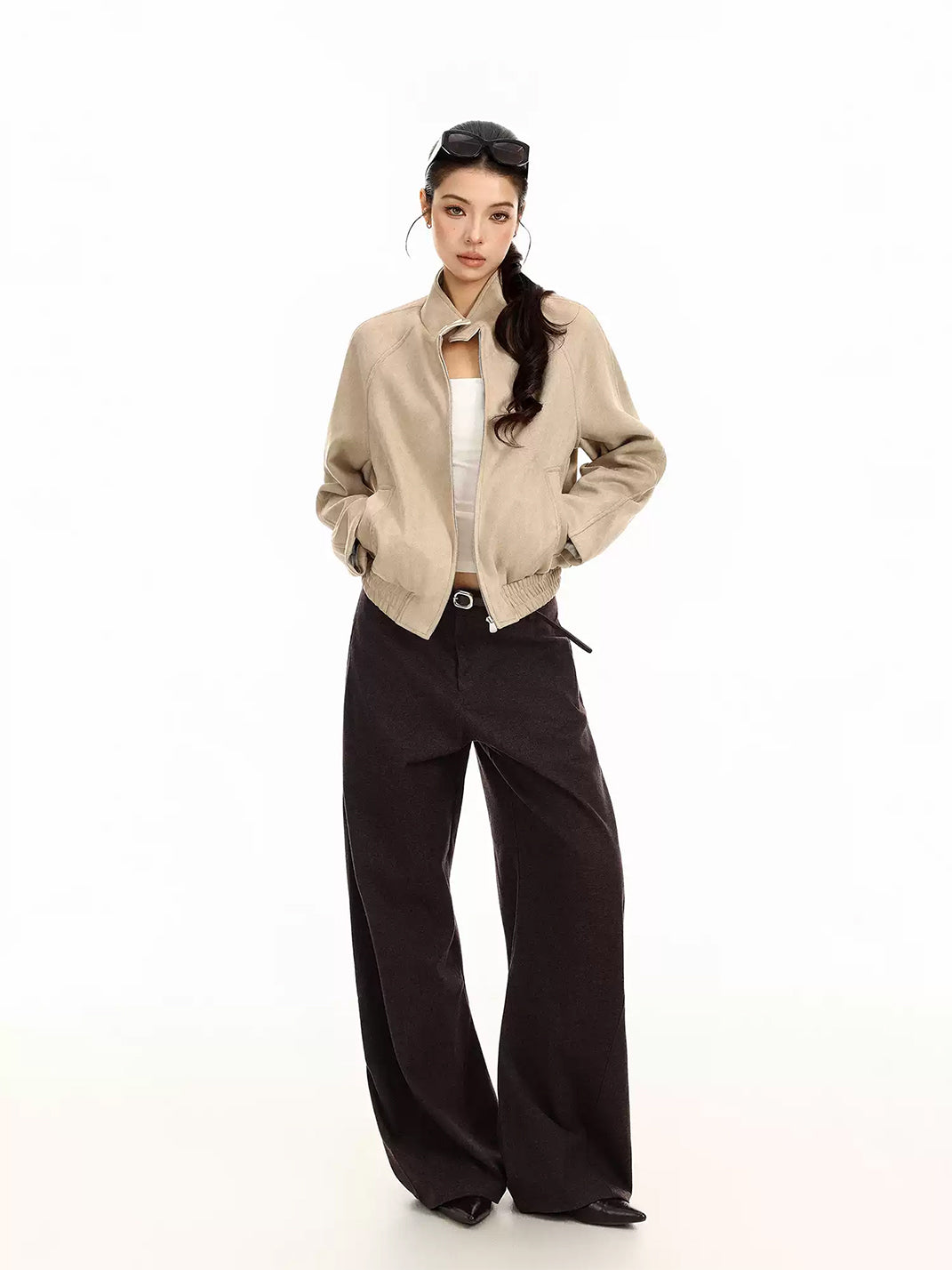 Suede-Effect Cropped Elastic-Hem Zip Jacket - view 6
