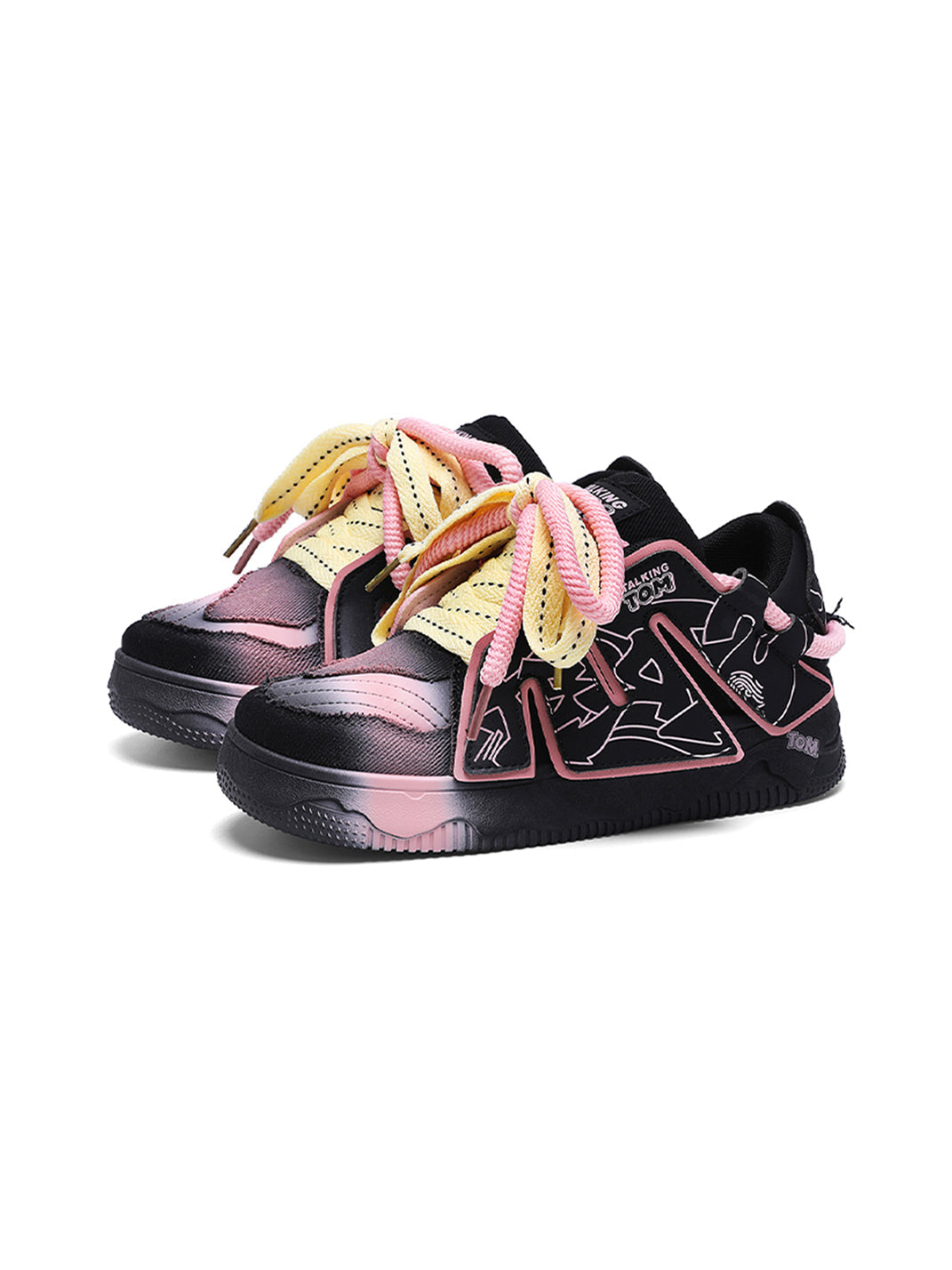 Graphic Pink-Trim Chunky Low-Top Sneakers - View 5