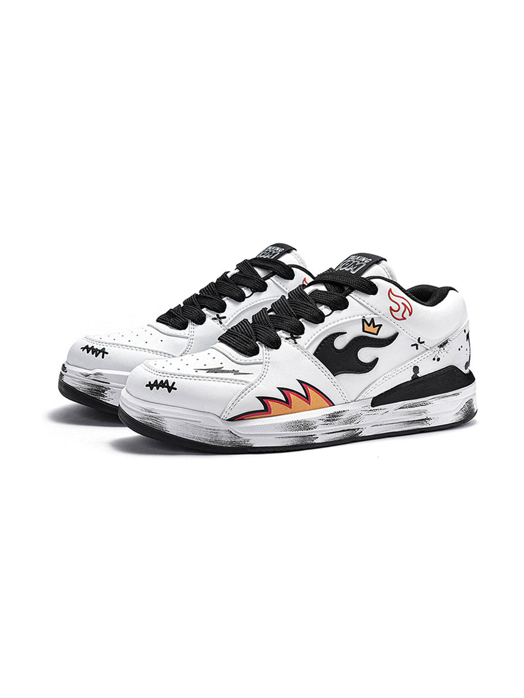 Scuffed Flame-Graphic Court Sneakers - View 5