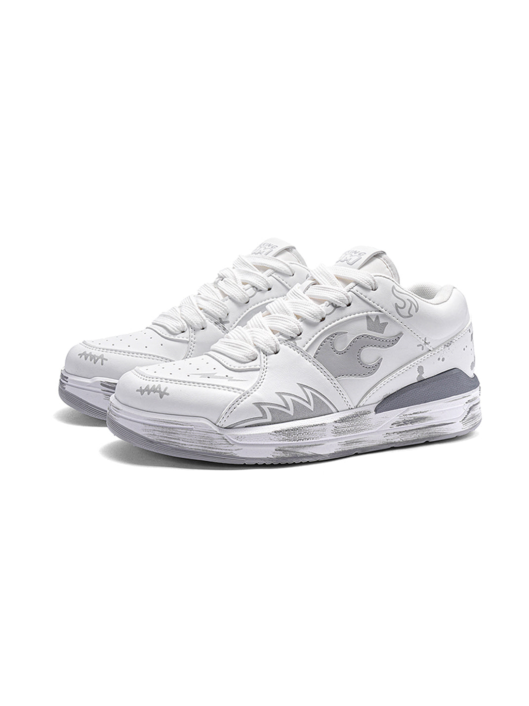 Scuffed Flame-Graphic Court Sneakers - View 9