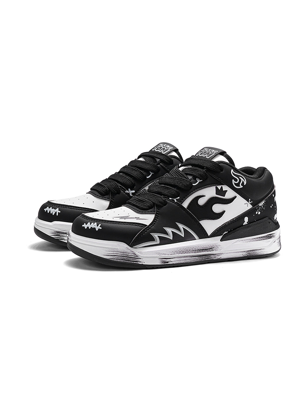 Scuffed Flame-Graphic Court Sneakers - View 10