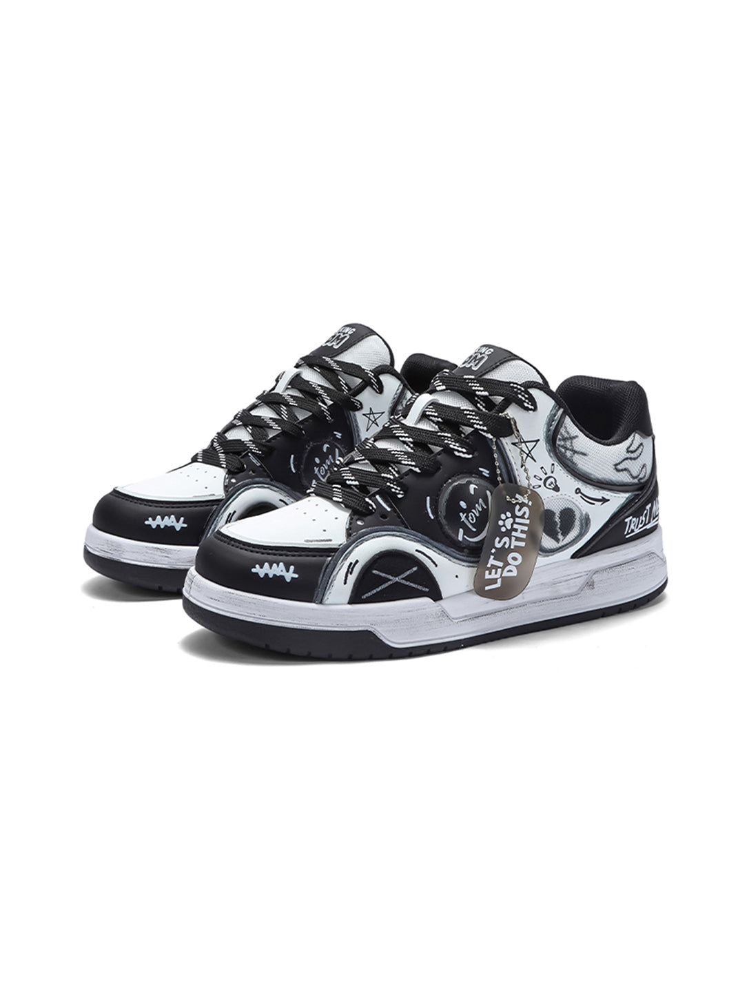 Heart-Graphic Contrast-Panel Low-Top Sneakers - View 12