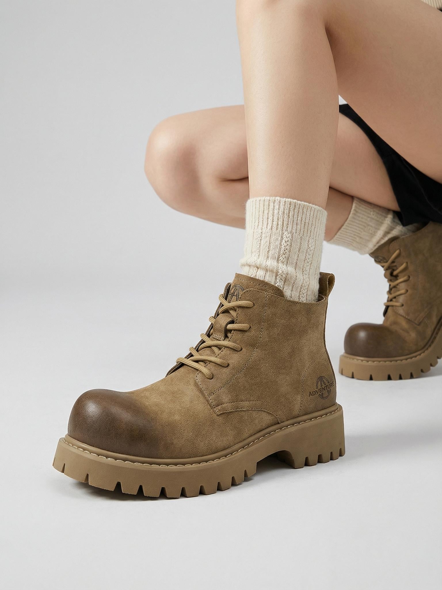 Tan Round-Toe Lug-Sole Work Boots - View 3