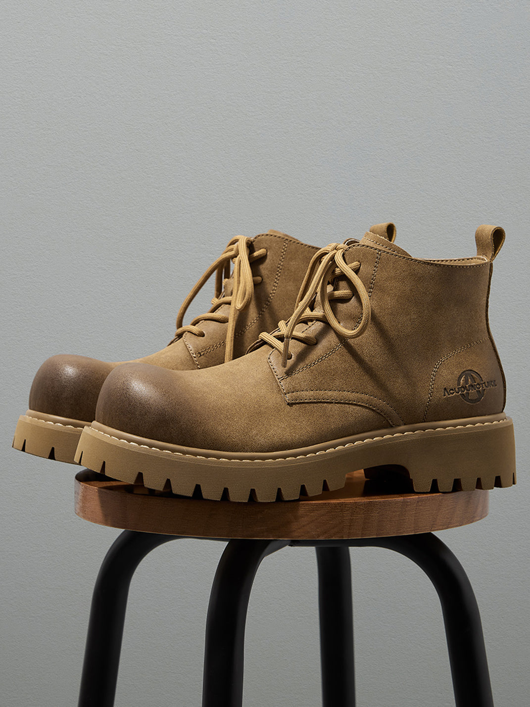Tan Round-Toe Lug-Sole Work Boots - View 4