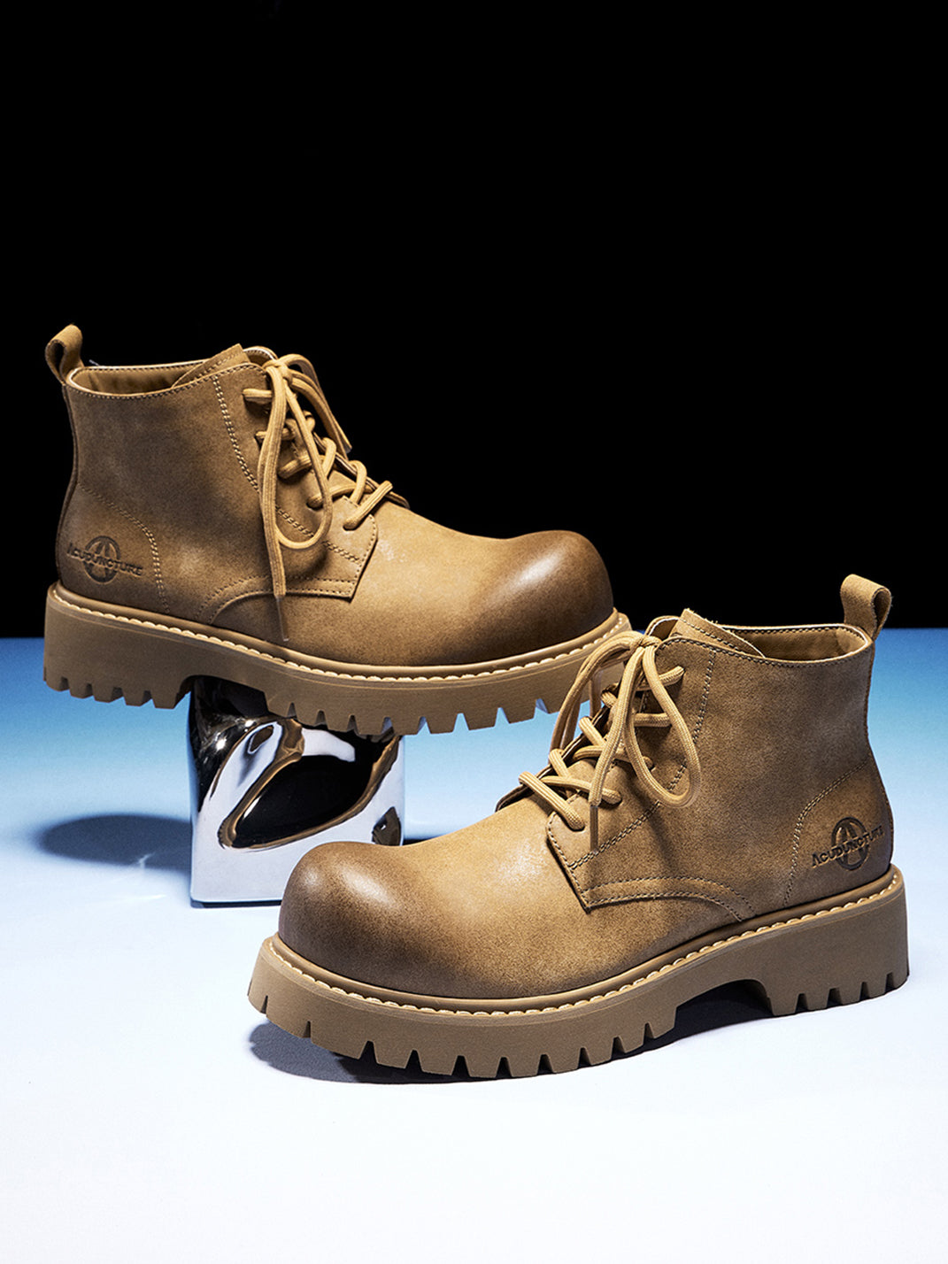 Tan Round-Toe Lug-Sole Work Boots - View 5