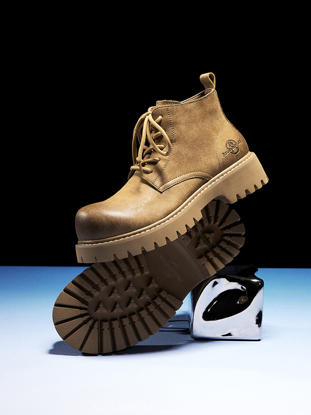 Tan Round-Toe Lug-Sole Work Boots - View 9