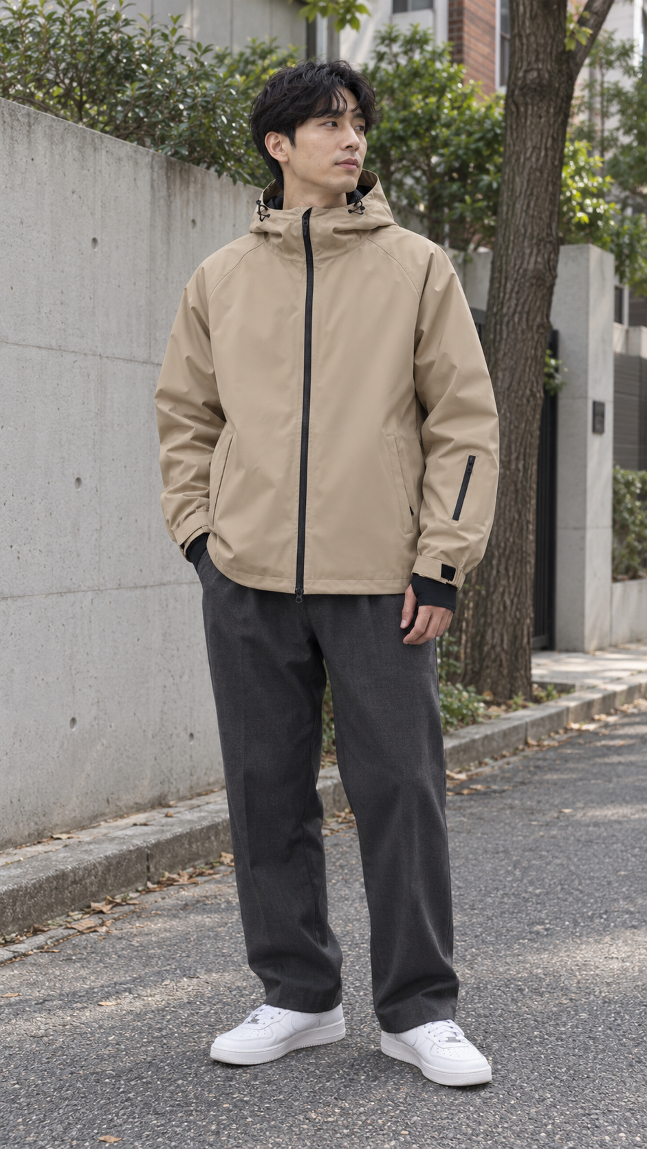 AI-styled look: TerraCore Minimal Shell Jacket — Quiet morning walk