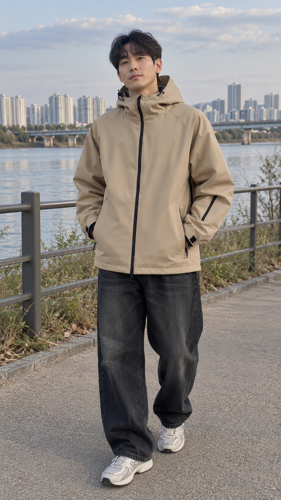 AI-styled look: TerraCore Minimal Shell Jacket — Weekend riverside