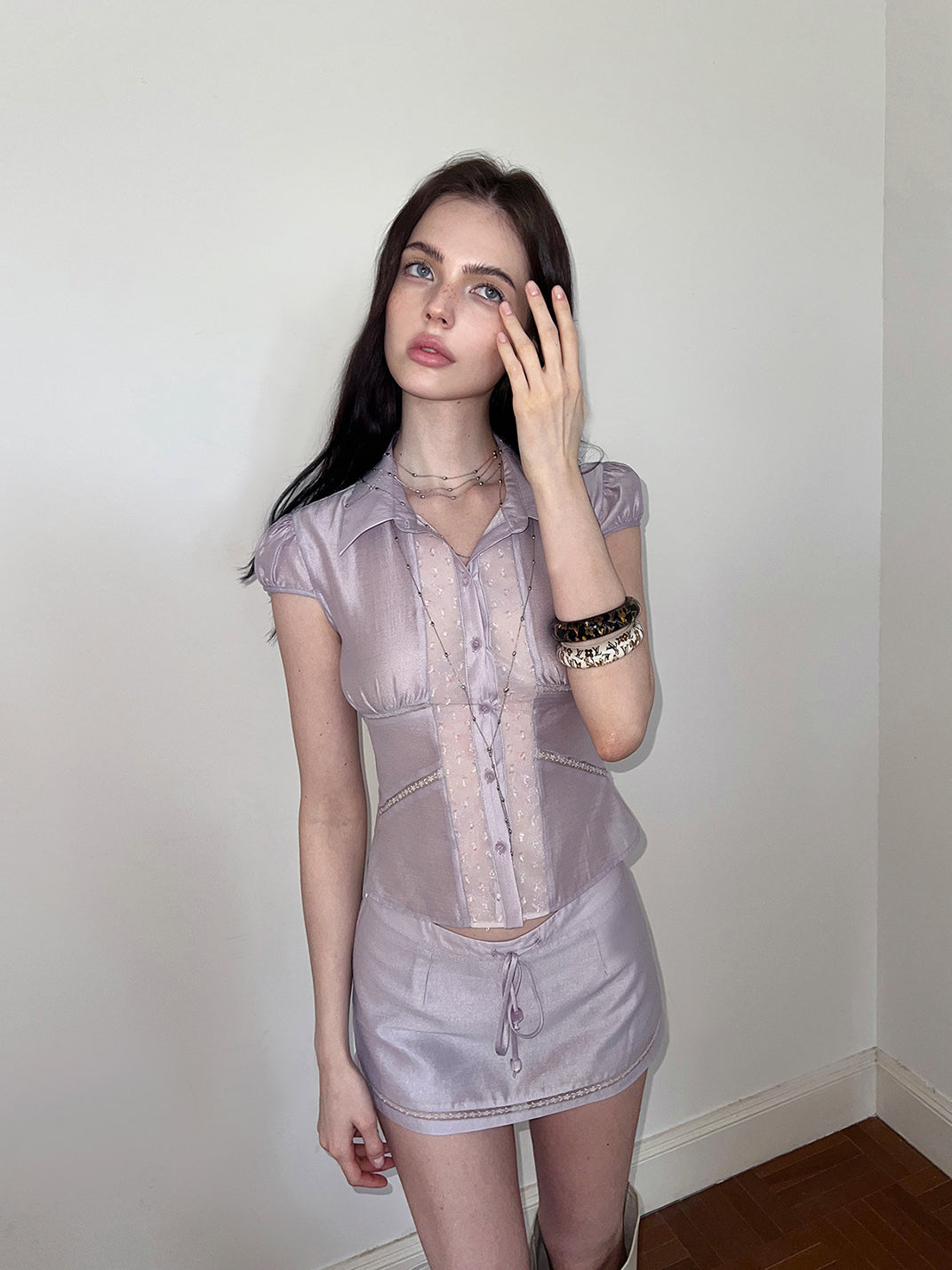 Acetate-Blend Shirt & Midi Skirt Separates - View 2