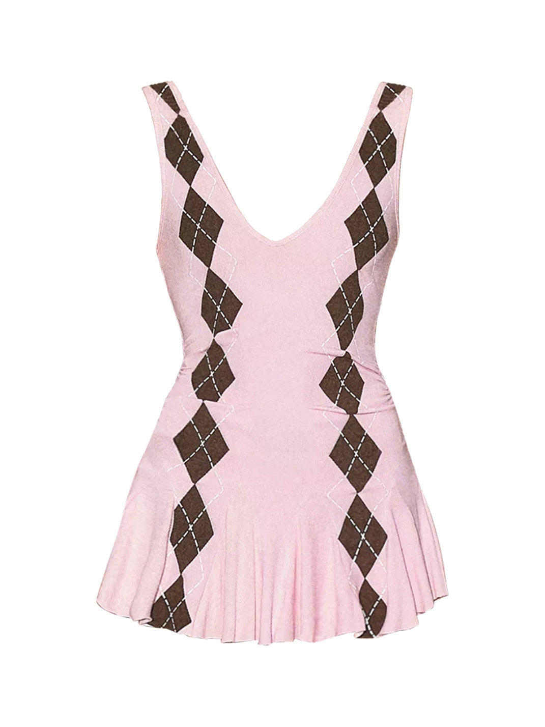 Pink Argyle Deep-V Mini Dress