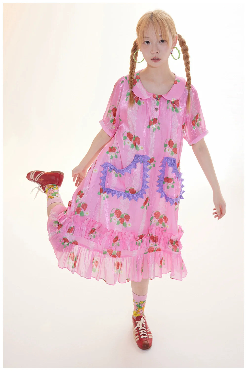 Pink Strawberry Peter Pan Collar Dress
