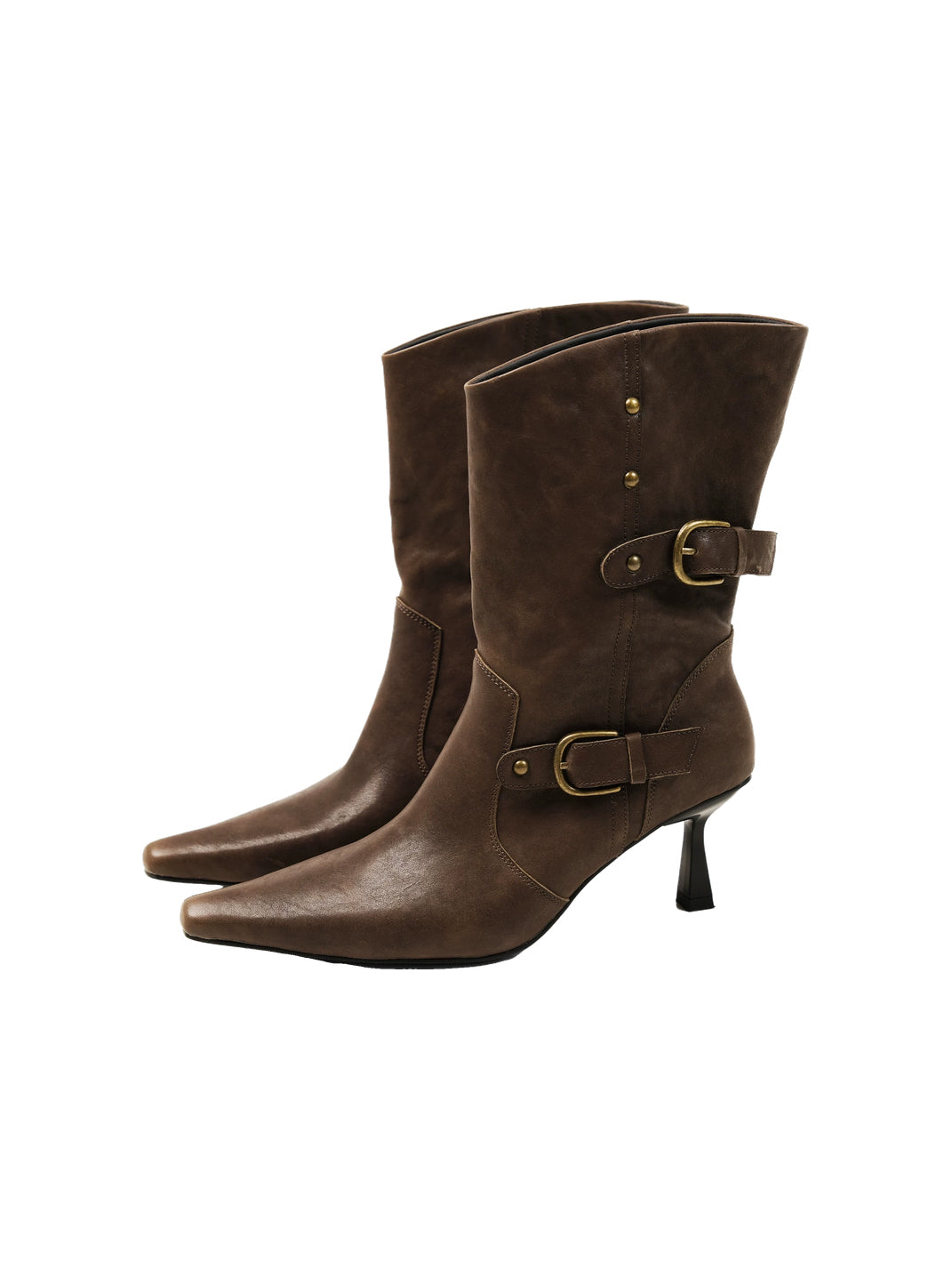 Twin-Buckle Creased Leather Stiletto Boots — product view 5