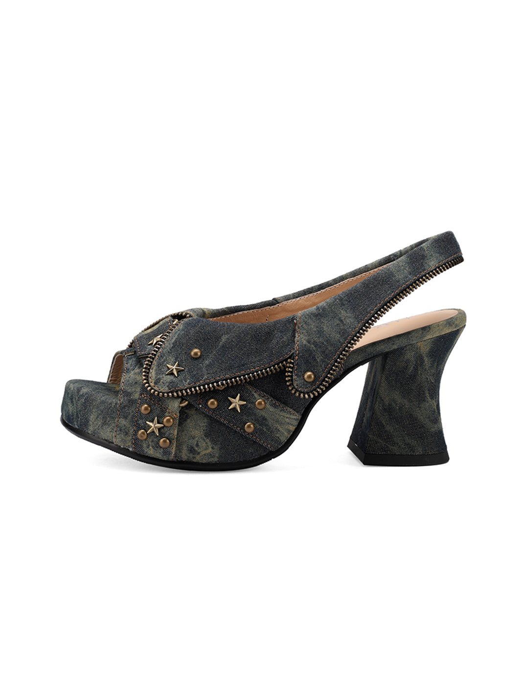 Studded Western Peep-Toe Slingback Heels
