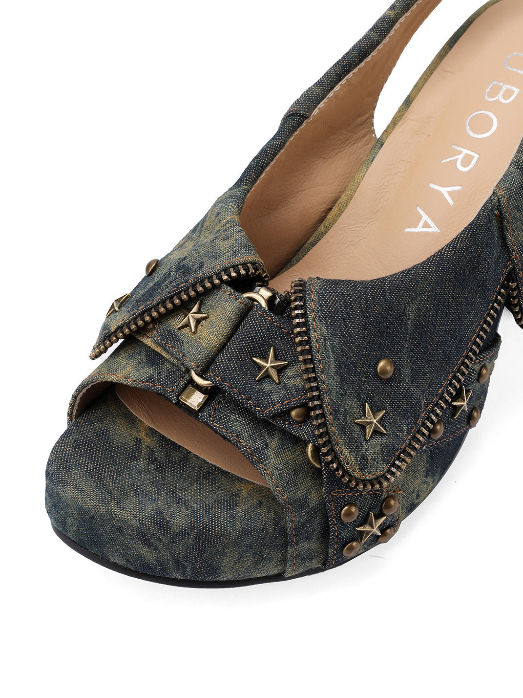 Studded Western Peep-Toe Slingback Heels - View 6