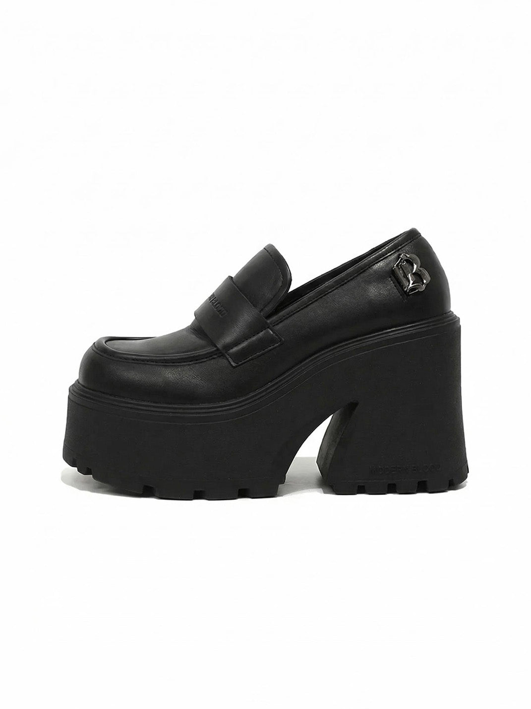 Black Lug-Platform Block-Heel Loafers