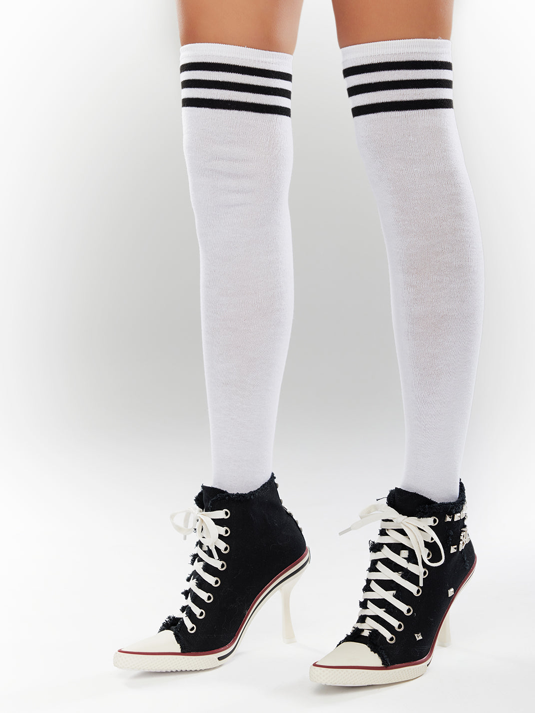 Studded Canvas High-Heel Sneaker Boots - View 4