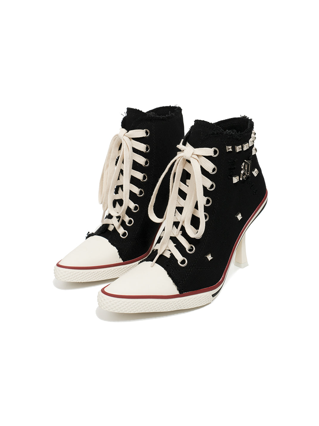 Studded Canvas High-Heel Sneaker Boots - View 9