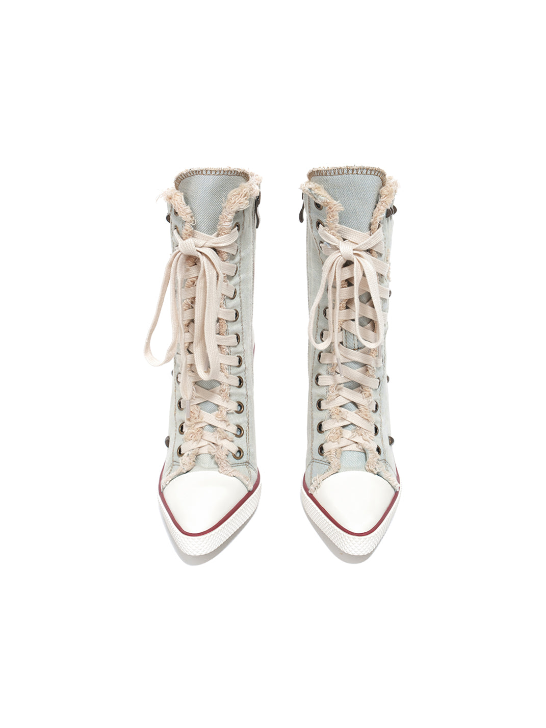 Distressed Studded Denim Platform Boots - View 8