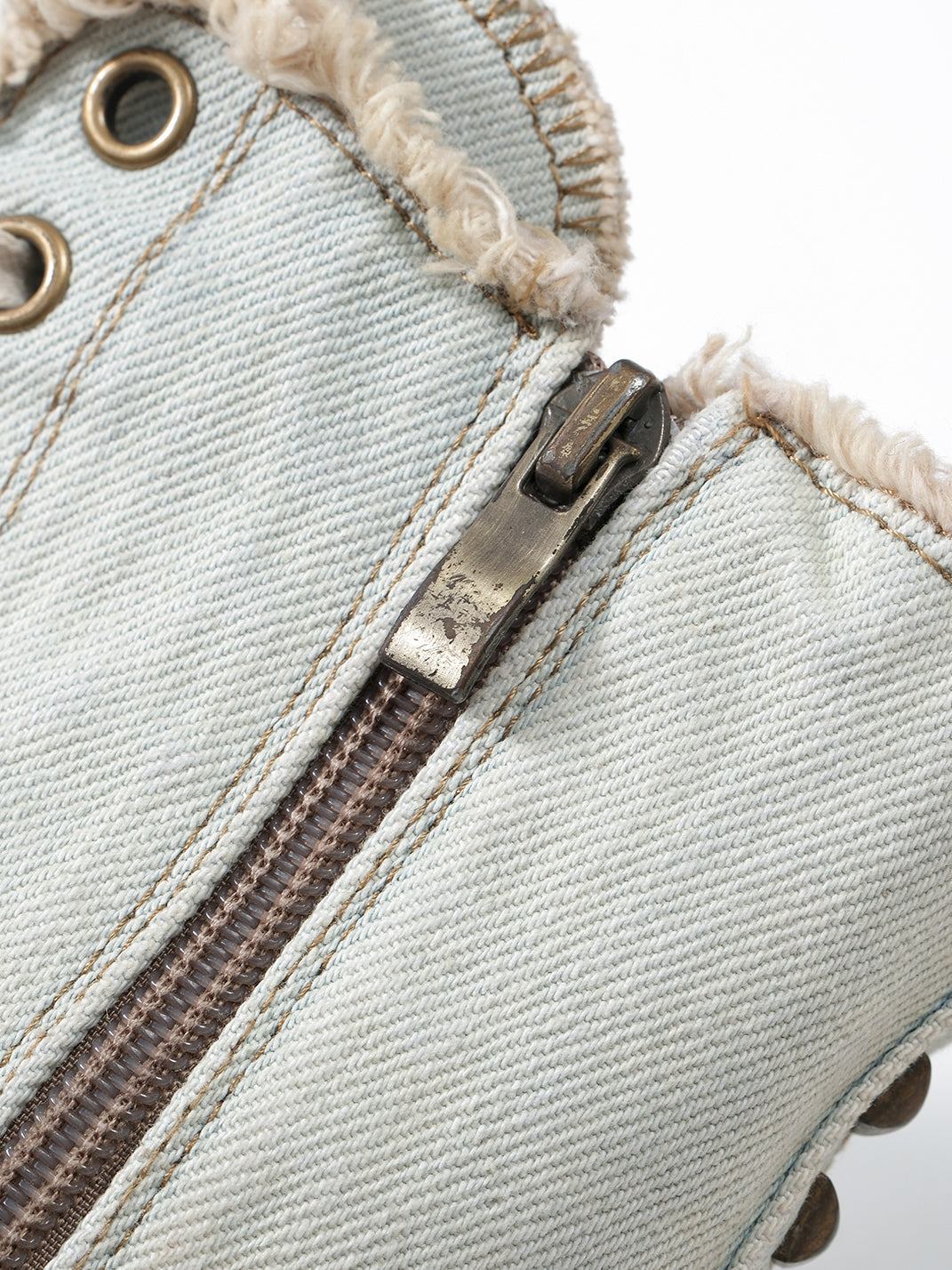 Distressed Studded Denim Platform Boots - View 11