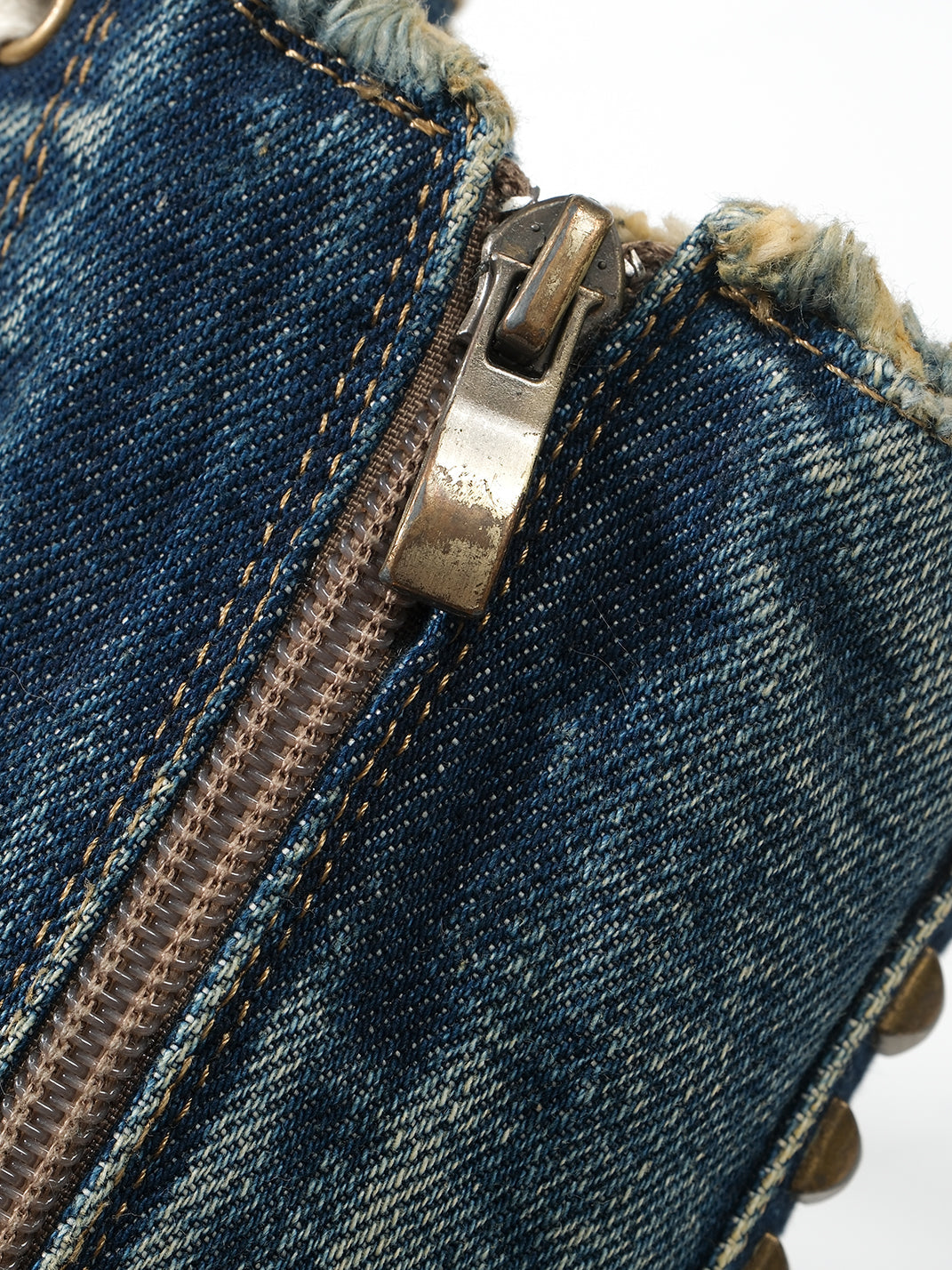 Distressed Studded Denim Platform Boots - View 20