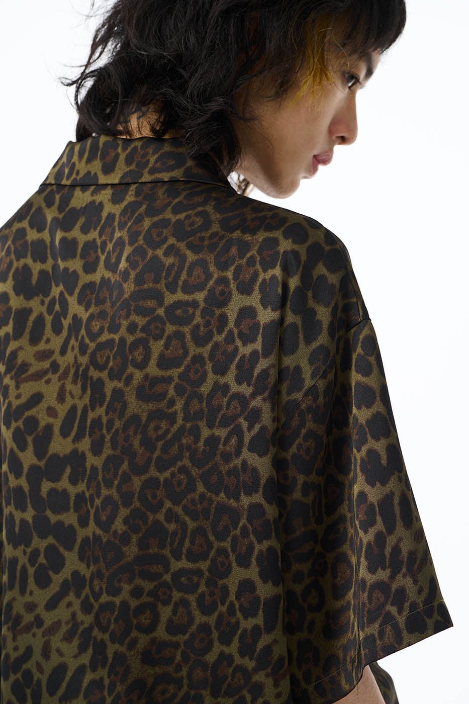 Olive Green Leopard Print Short Sleeve Shirt