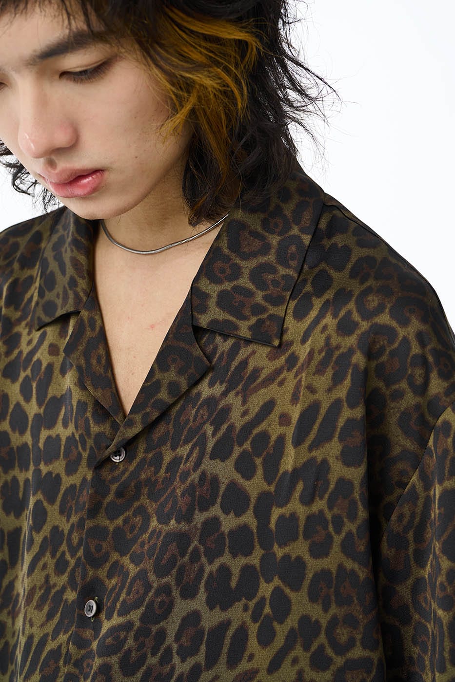 Olive Green Leopard Print Short Sleeve Shirt