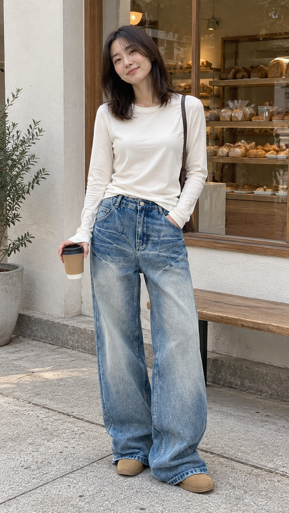 AI-styled look: Vintage Blue Wash Wide Leg Jeans — bakery outfit