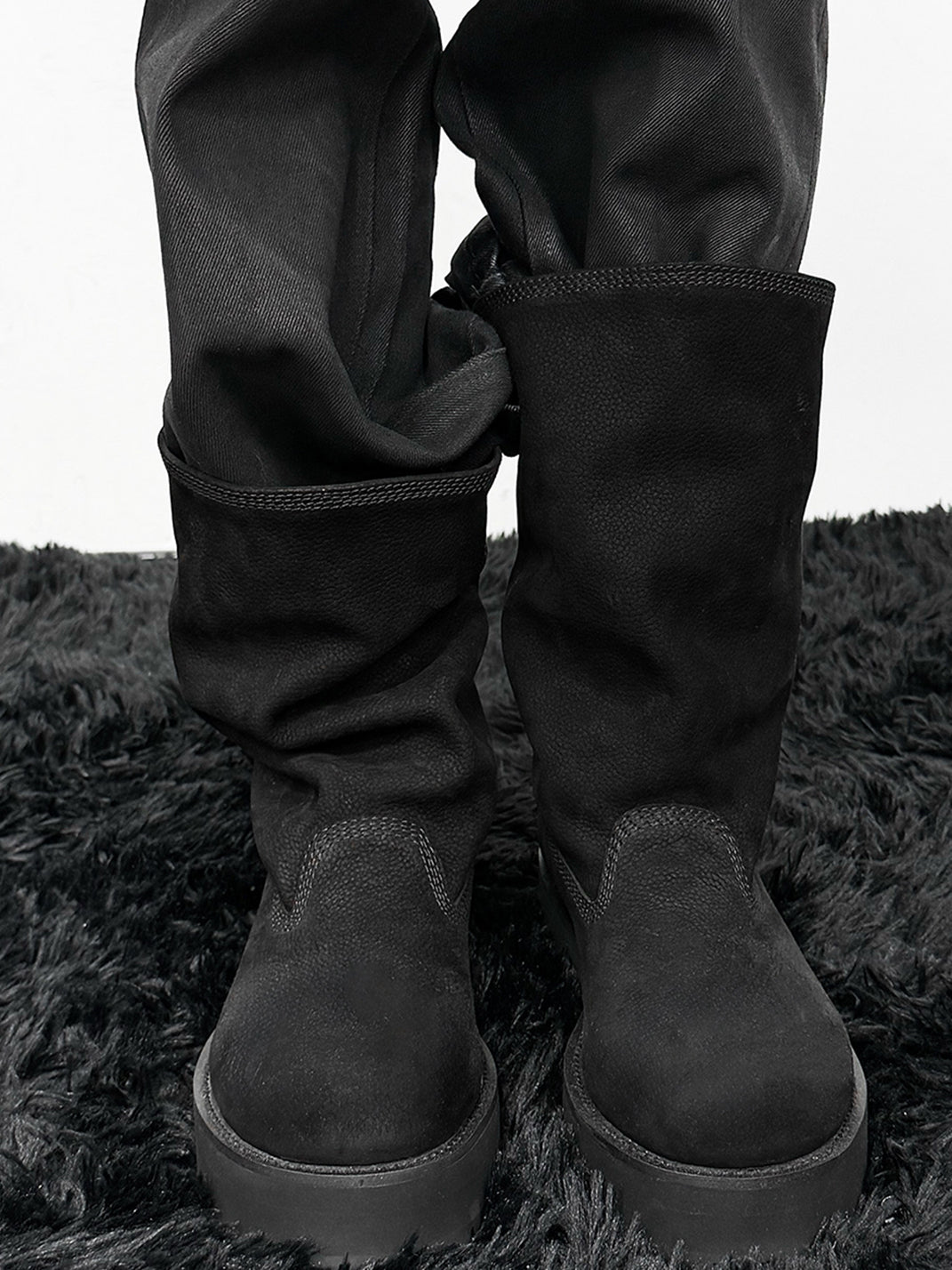 Tumbled Leather Slouch Mid-Calf Boots - View 2