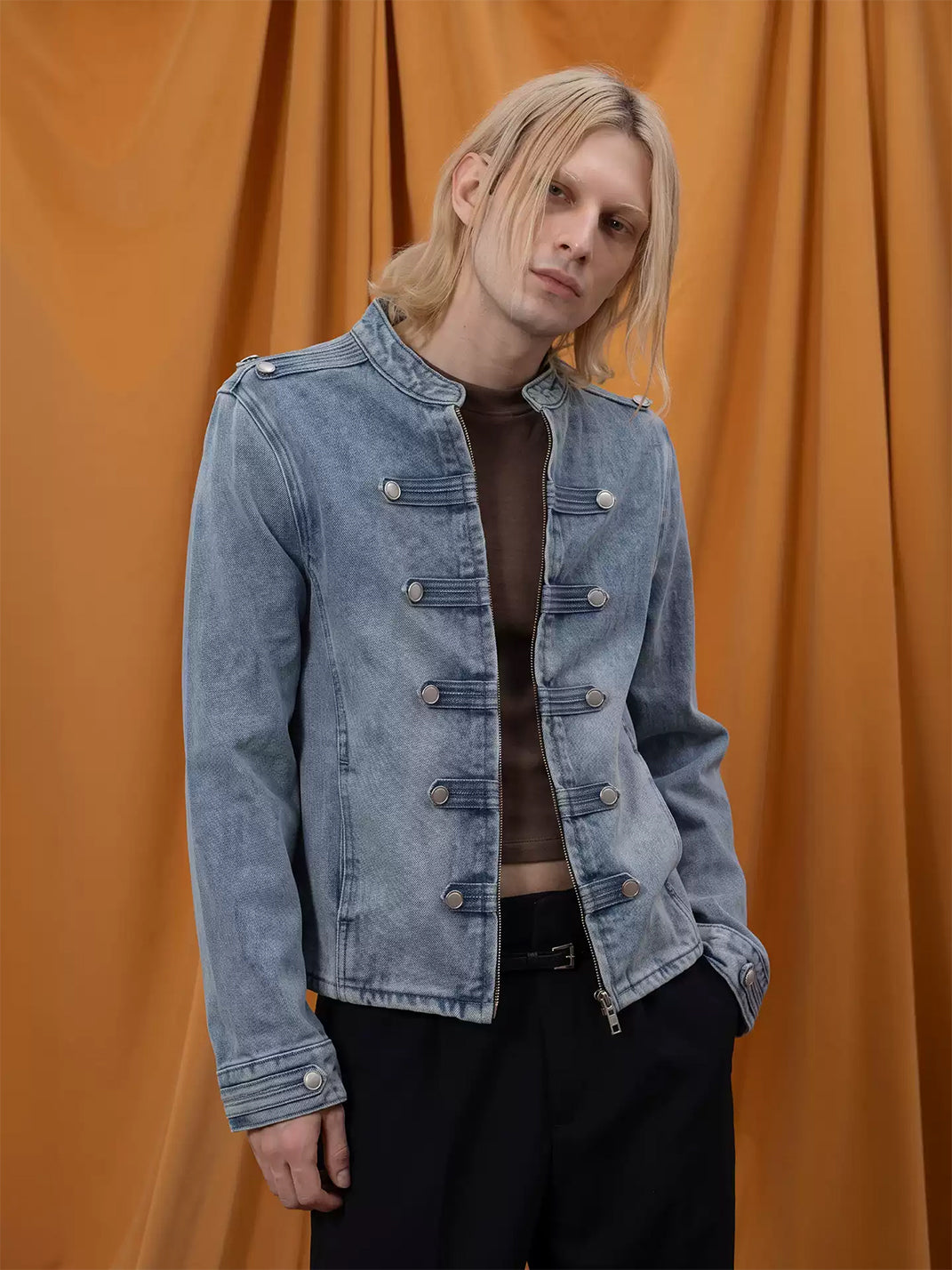 Washed Denim Epaulette Cropped Zip Jacket - view 2