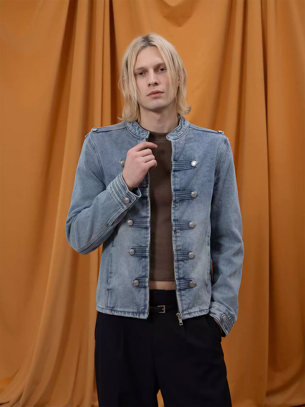 Washed Denim Epaulette Cropped Zip Jacket - view 3
