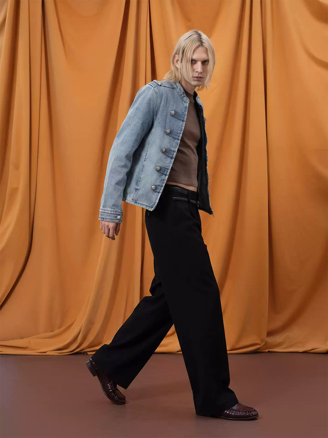 Washed Denim Epaulette Cropped Zip Jacket - view 7