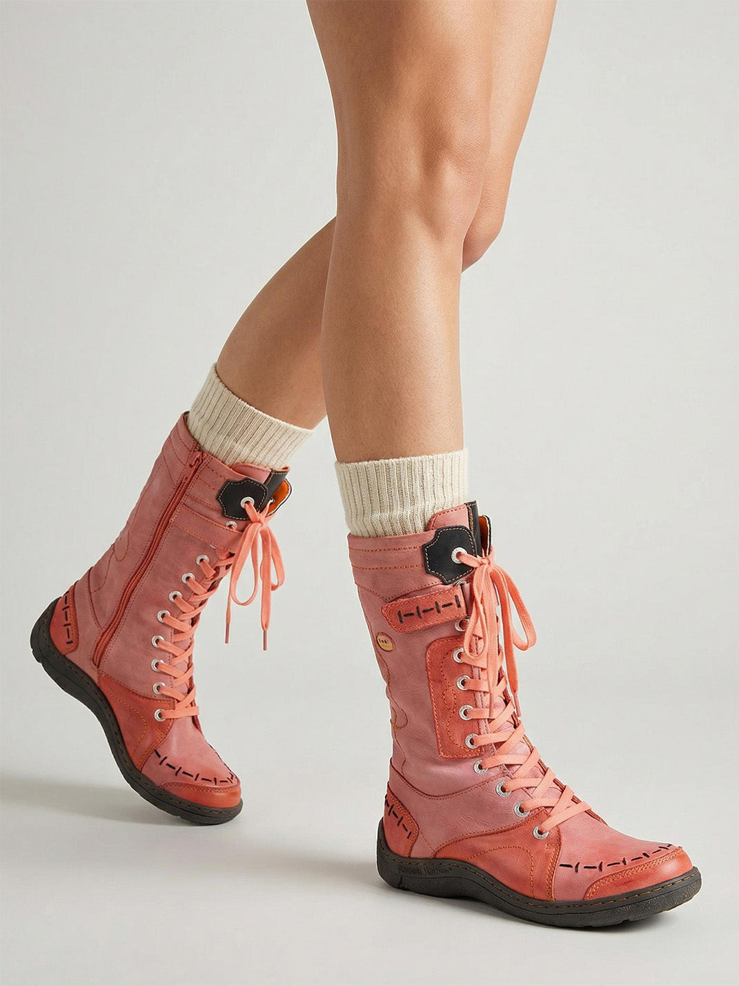 Washed PU Fleece-Lined Y2K Tall Boots - View 5