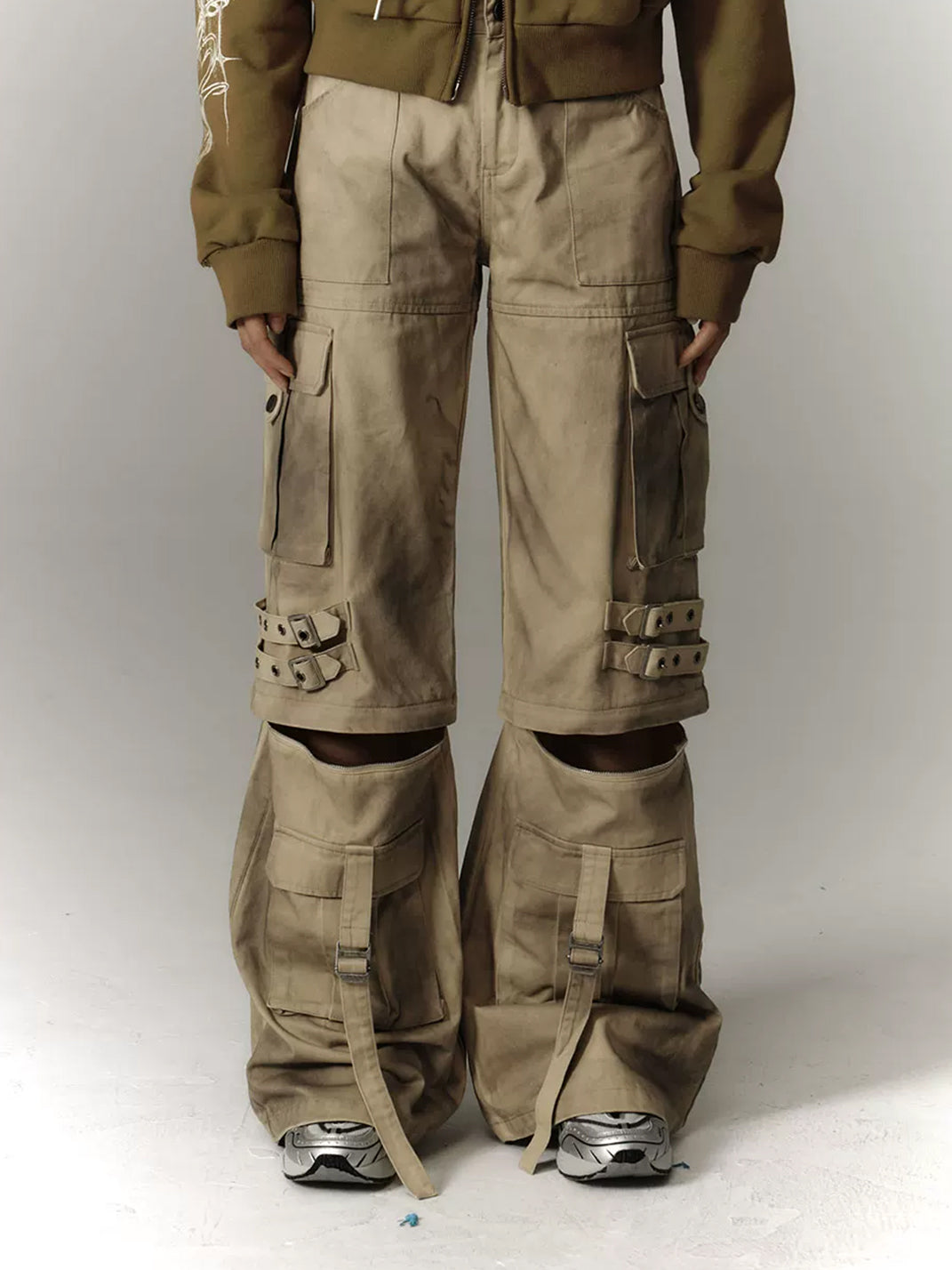 Weathered Detachable-Leg Wide Cargo Trousers — product view 2