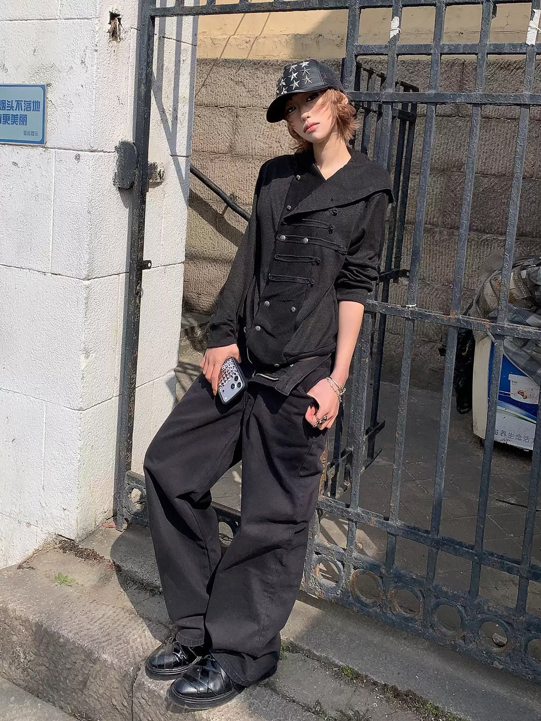 Woven-Trim Cropped Double-Breasted Hoodie Jacket - View 3