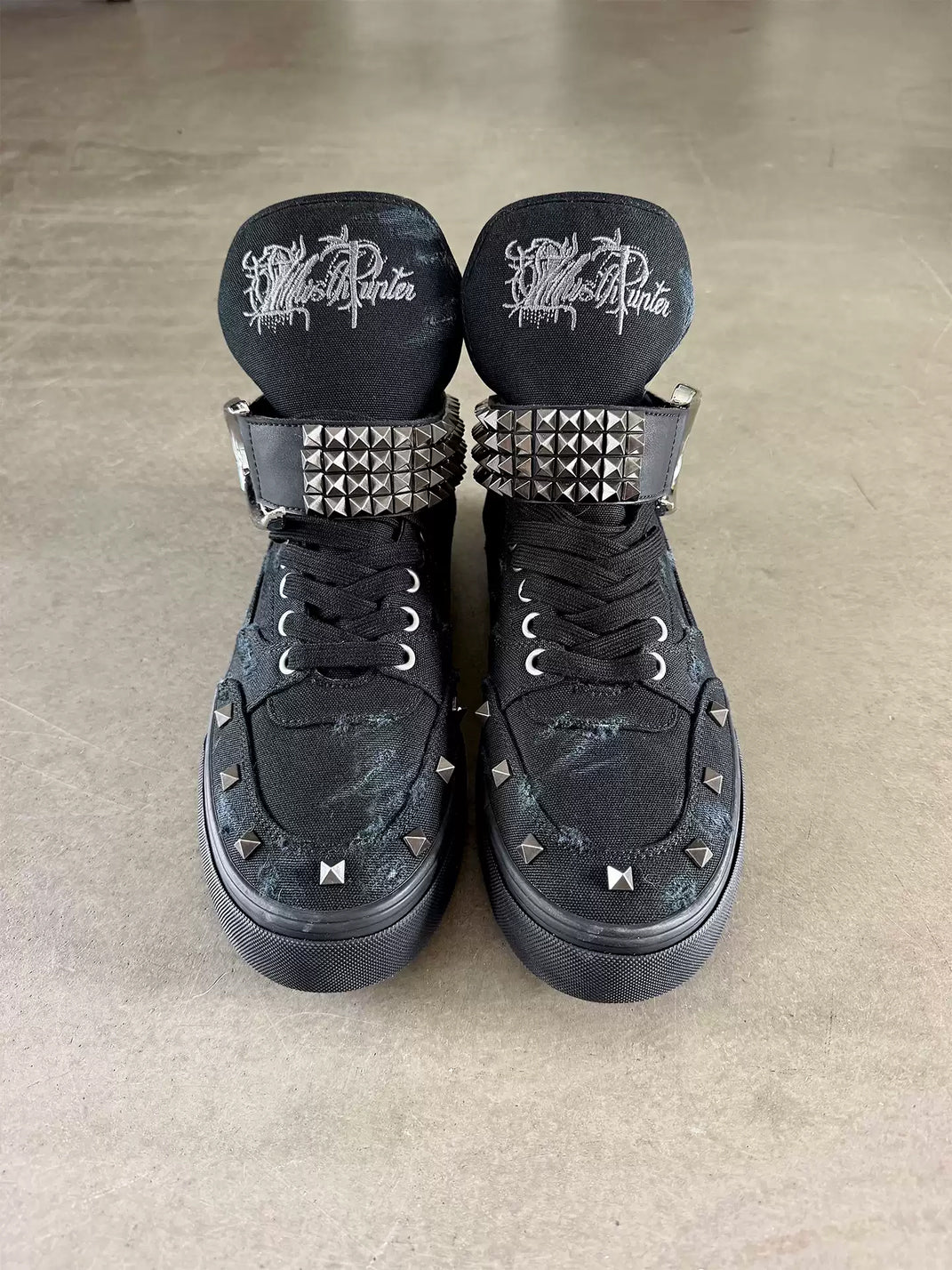 Distressed Wing-Strap High-Top Canvas Sneakers - View 5