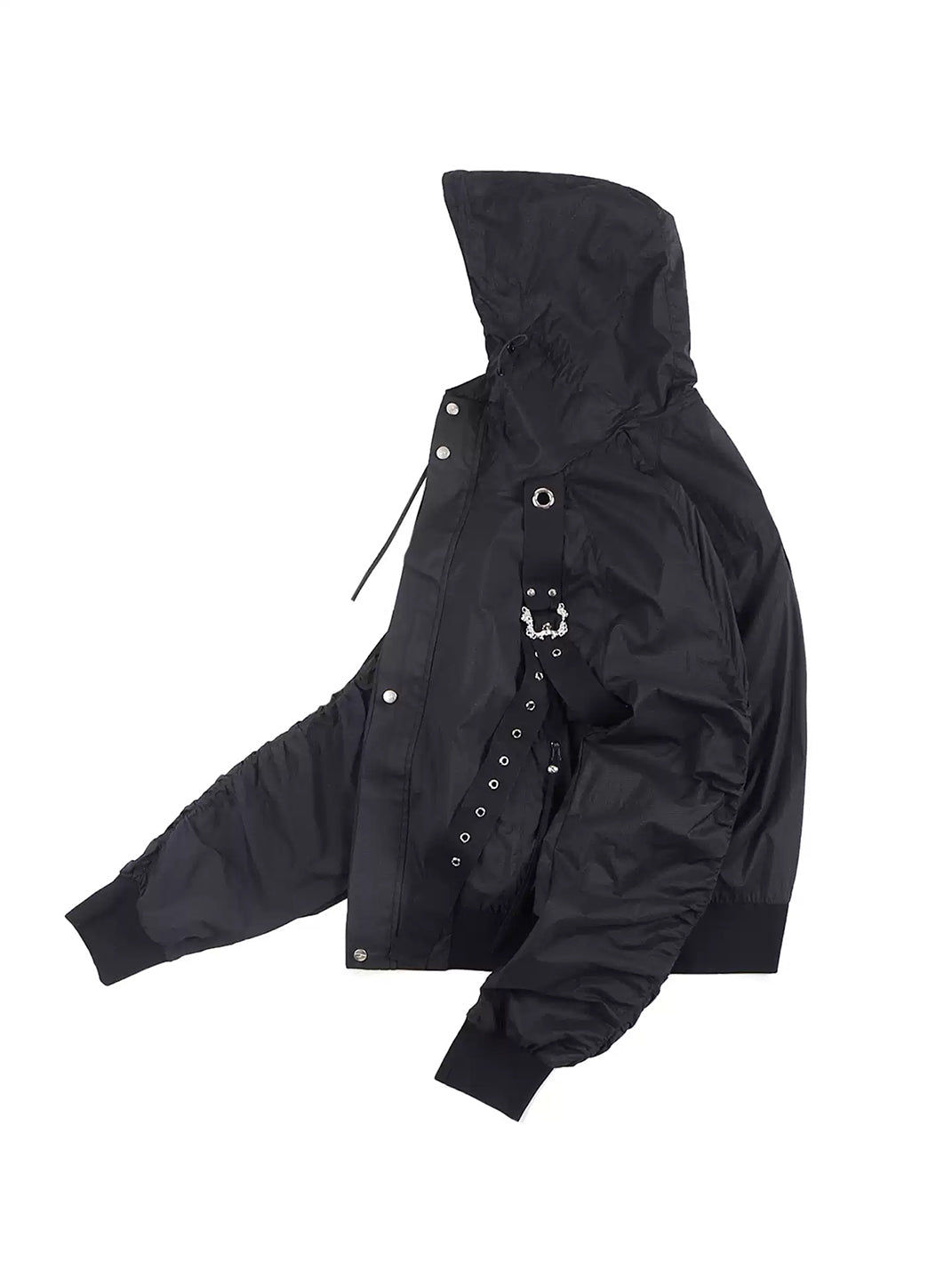 Pleated-Sleeve Eyelet Hooded Utility Jacket - View 2