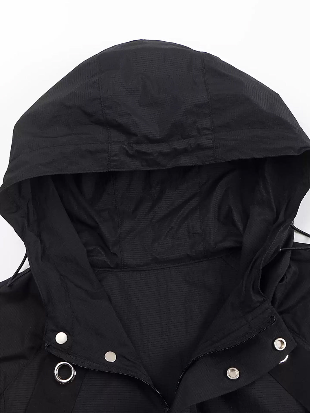 Pleated-Sleeve Eyelet Hooded Utility Jacket - View 4