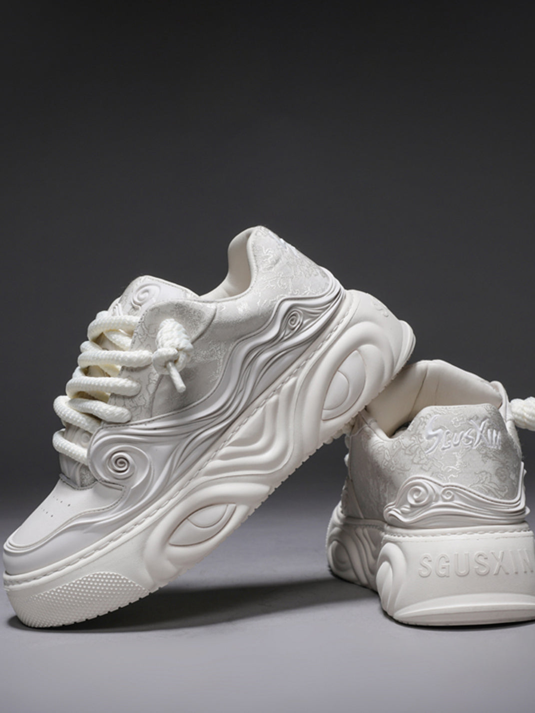 White Cloud-Embroidered Platform Sneakers - View 4