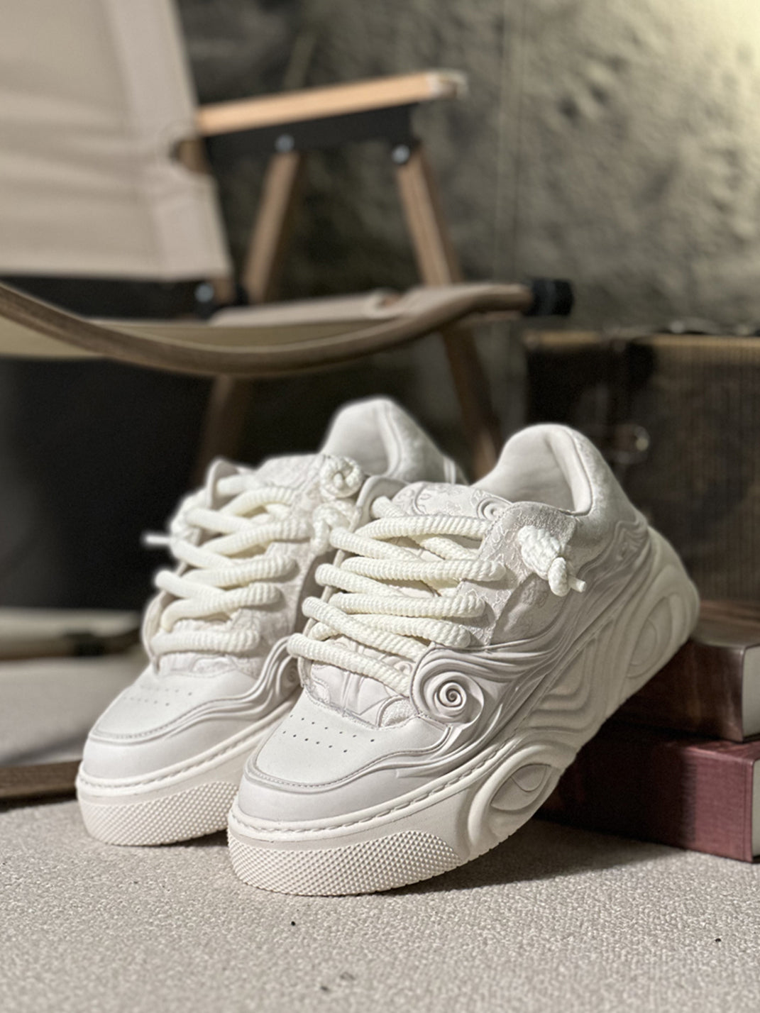 White Cloud-Embroidered Platform Sneakers - View 7