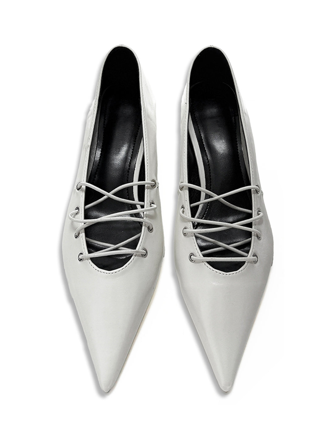 White Corset-Lace Pointed Ballet Flats - View 6