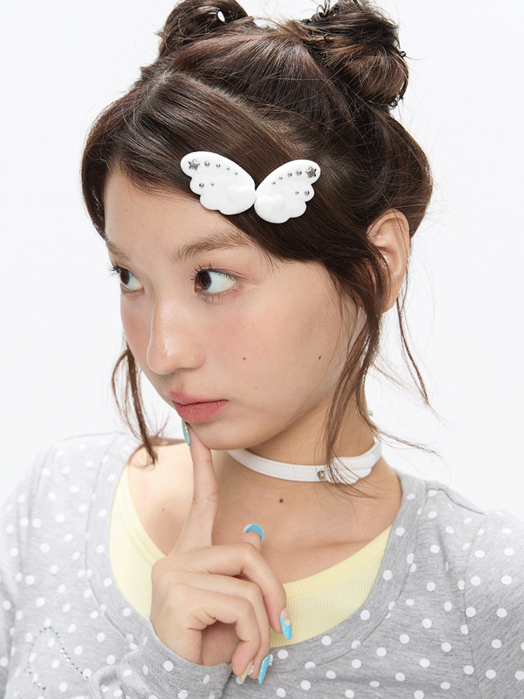 White Flocked Wing Hair Clip Pair — product view 1