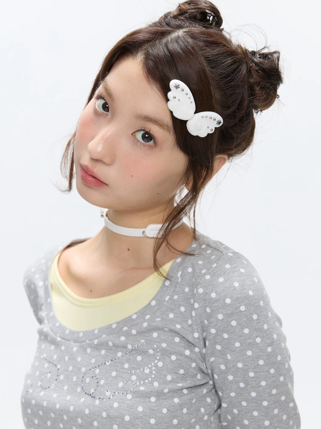 White Flocked Wing Hair Clip Pair — product view 2