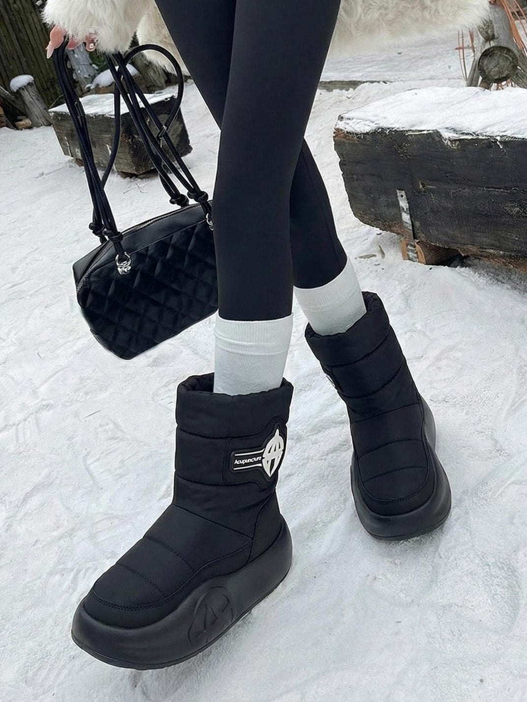 White Padded Mid-Calf Snow Boots - View 18