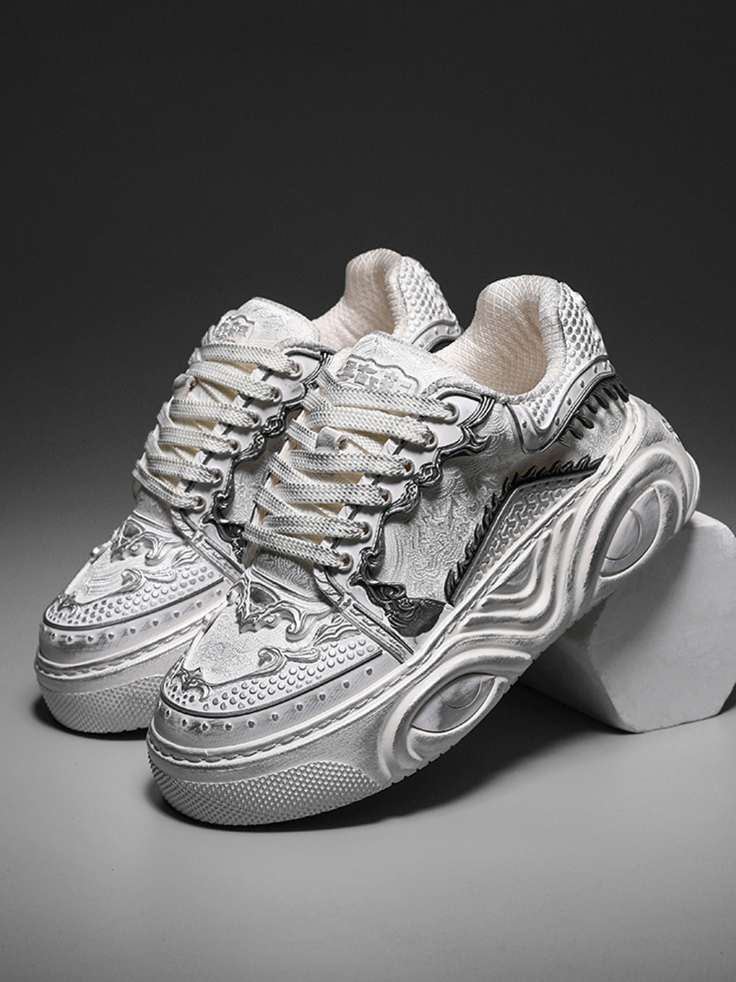 White Wukong Sculpted Platform Sneakers - View 7