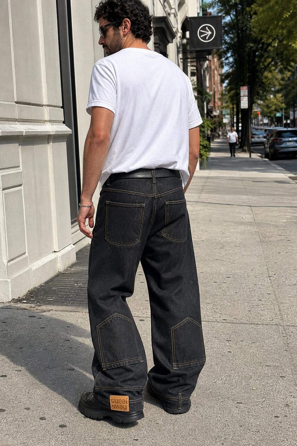 Wide-Leg Black Denim Jeans with Back Patch Pocket UGC showcase 1