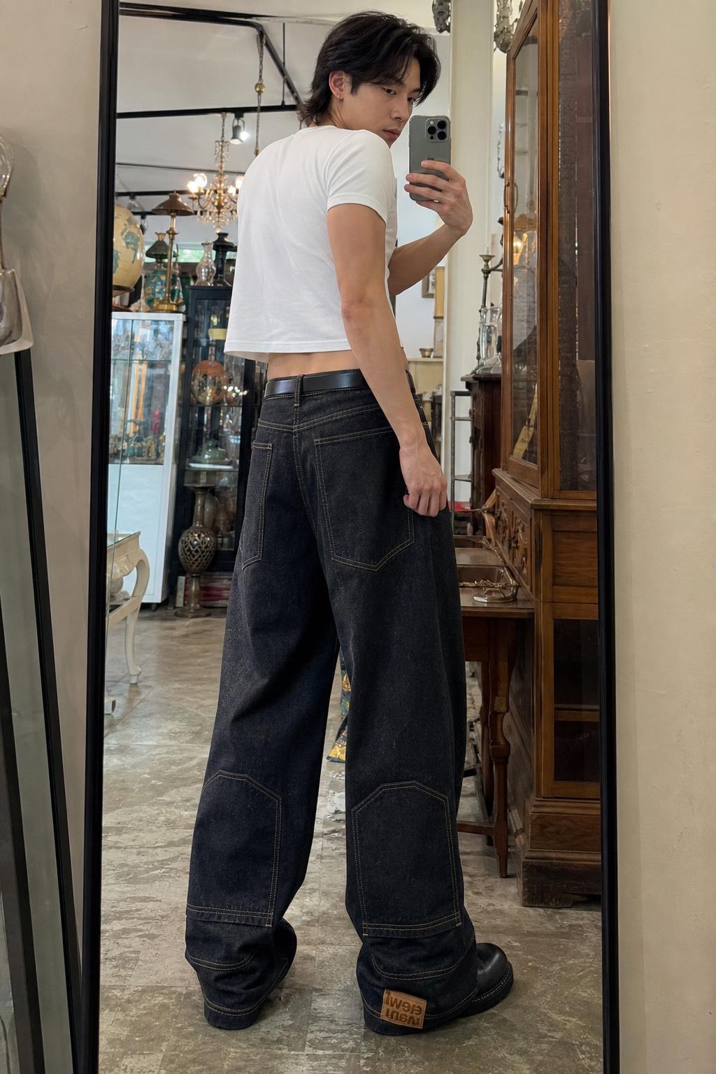 Wide-Leg Black Denim Jeans with Back Patch Pocket improved UGC showcase 3