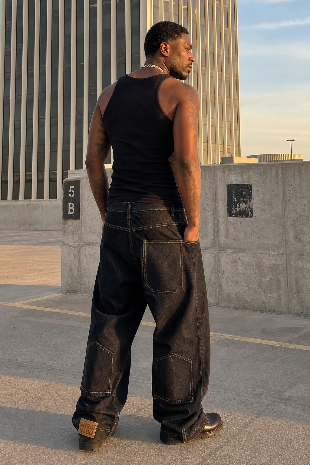 Wide-Leg Black Denim Jeans with Back Patch Pocket UGC showcase 4
