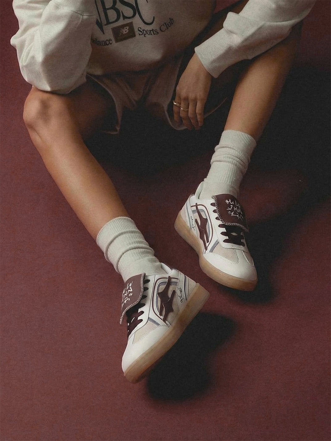 Wine Red Strap Retro Trainer Sneakers - View 2