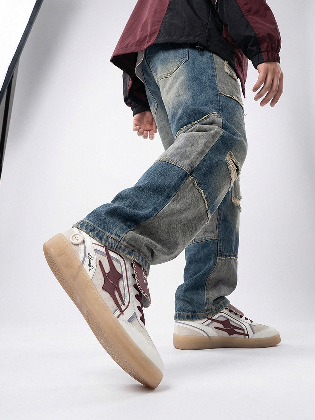 Wine Red Strap Retro Trainer Sneakers - View 5