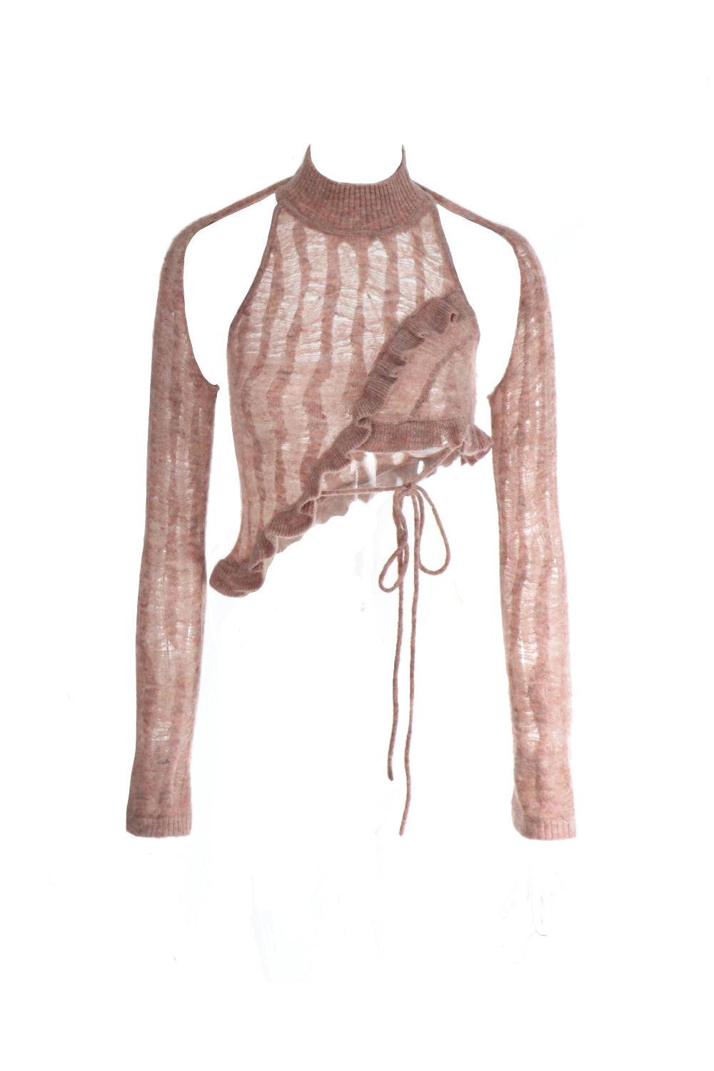 Distressed Wrap Knit Top